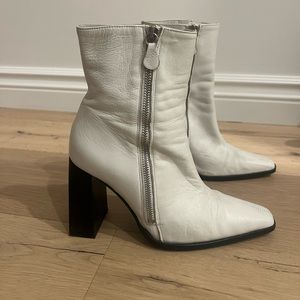 White Chunky Heeled Bootie
